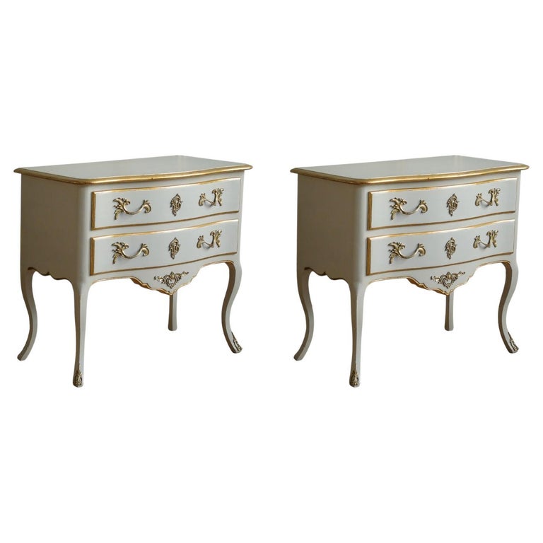 Pair of Gilt Wood and Painted Louis XV Style Bedside Tables/Chest of Drawers  For Sale at 1stDibs