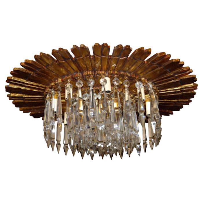 Pair of Gilt Wood Sunburst Light Fixtures, Sold Individually For Sale