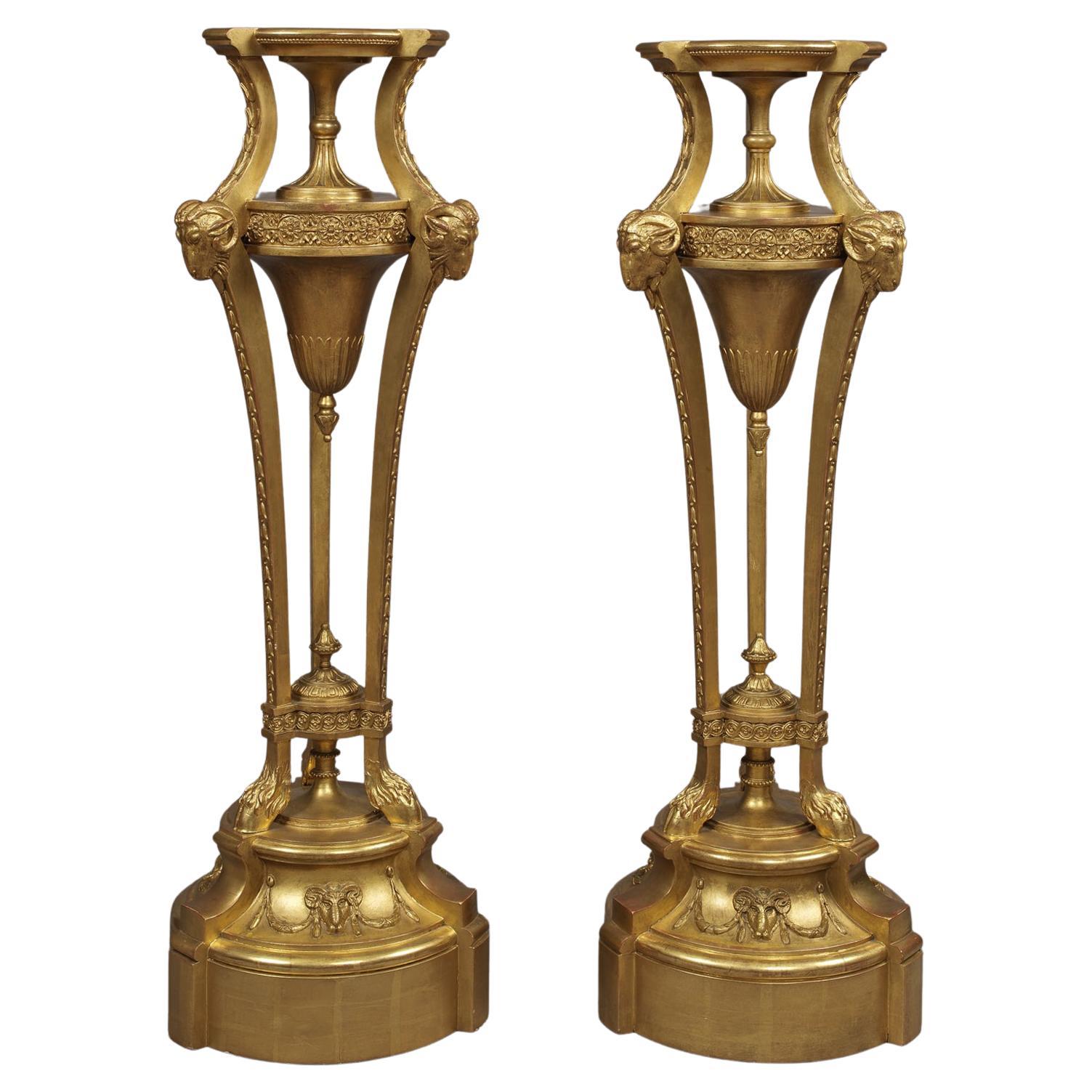 Pair of Giltwood and Gesso Pedestals For Sale
