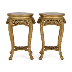 Pair of Giltwood and Marble-Inlay Stands, French, 20th Century