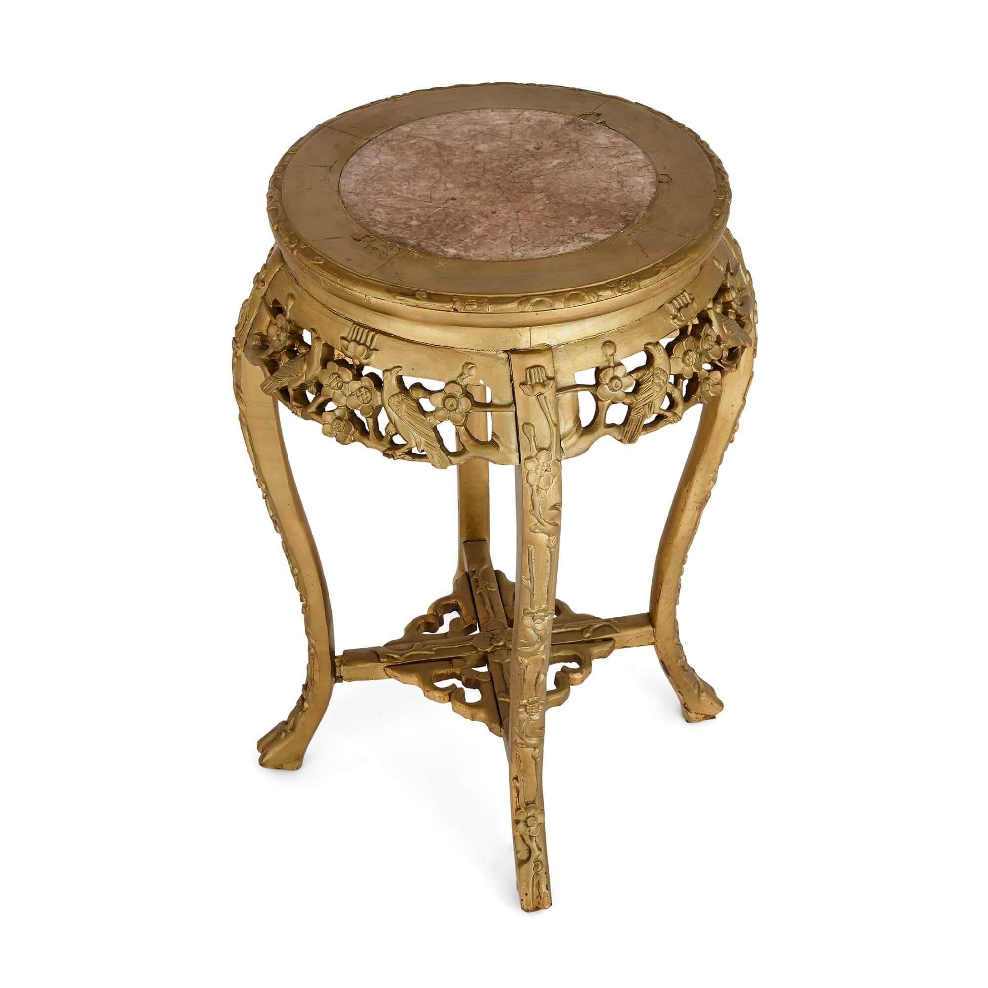 Pair of Giltwood and Marble-Inlay Stands, French, 20th Century In Good Condition For Sale In London, GB