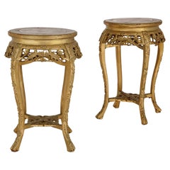 Pair of Giltwood and Marble-Inlay Stands, French, 20th Century