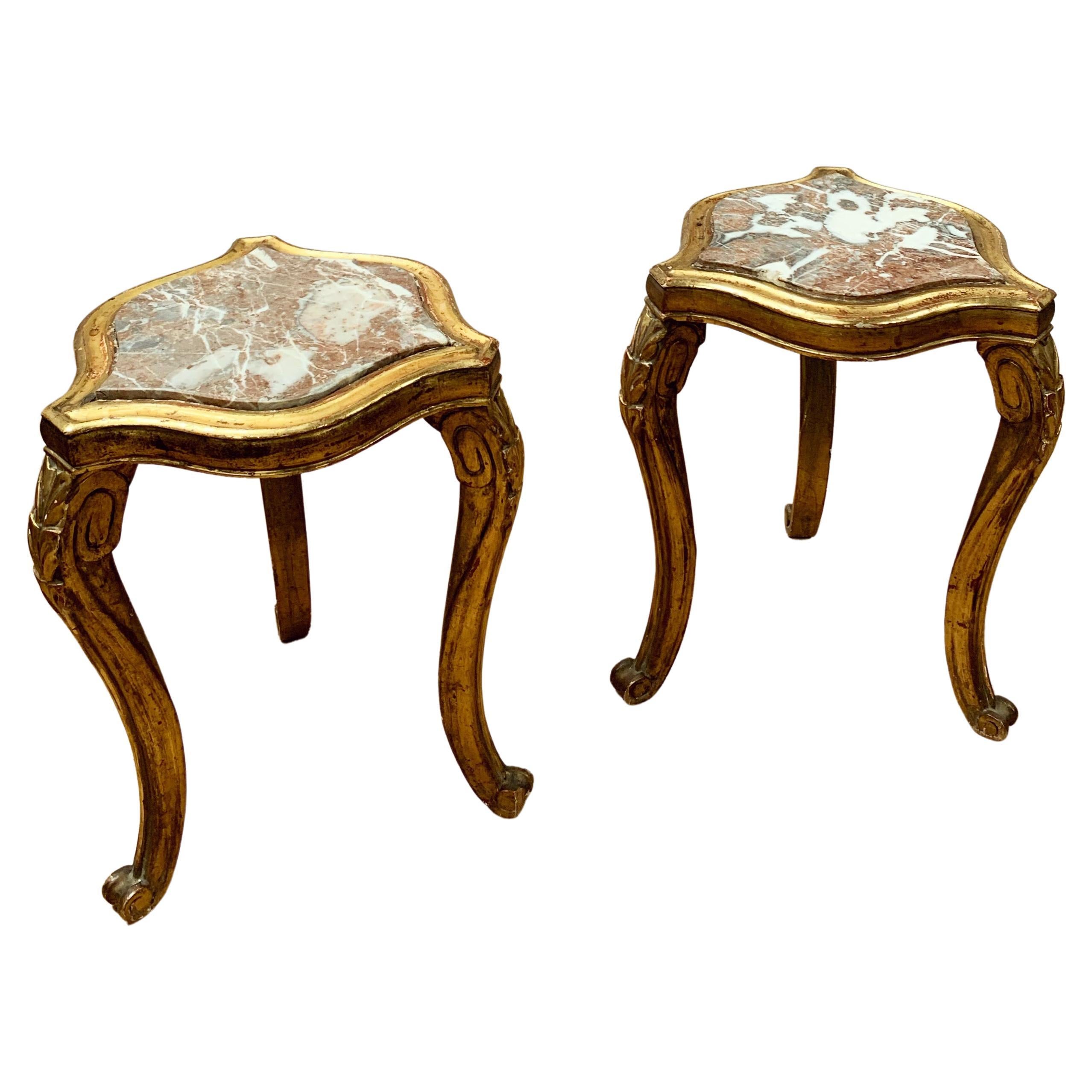 Pair of Giltwood and Marble Vase Stands For Sale