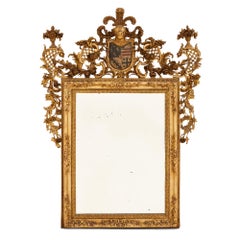 Pair of Giltwood and Polychrome-Decorated Antique Italian Mirrors