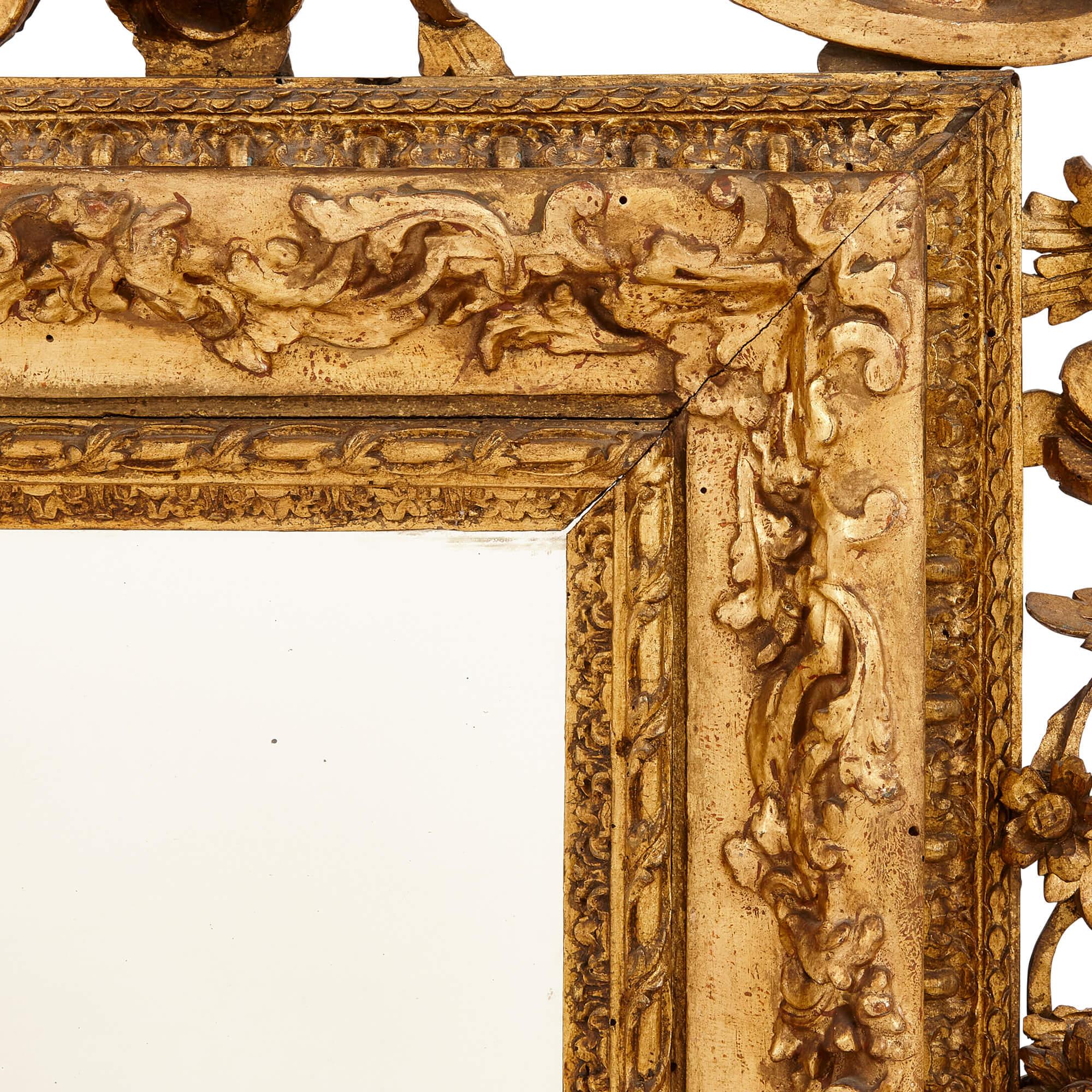 Paire de miroirs italiens anciens en bois doré et décorés en polychrome en vente 2