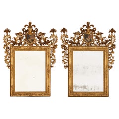 Pair of Giltwood and Polychrome-Decorated Antique Italian Mirrors