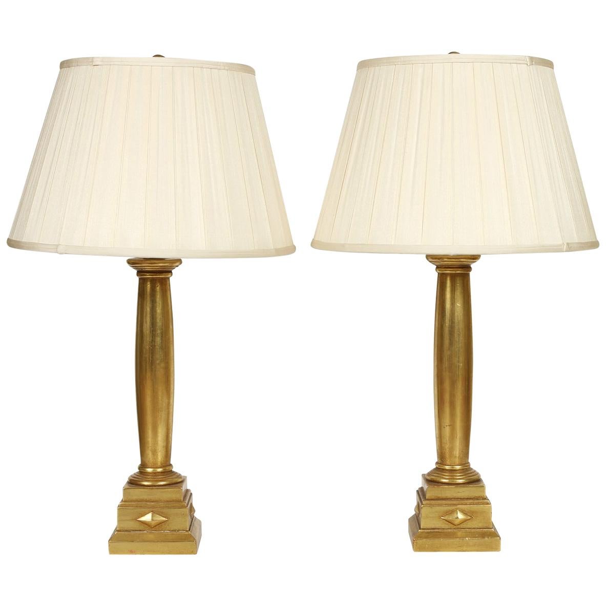 Pair of Giltwood Column Form Lamps
