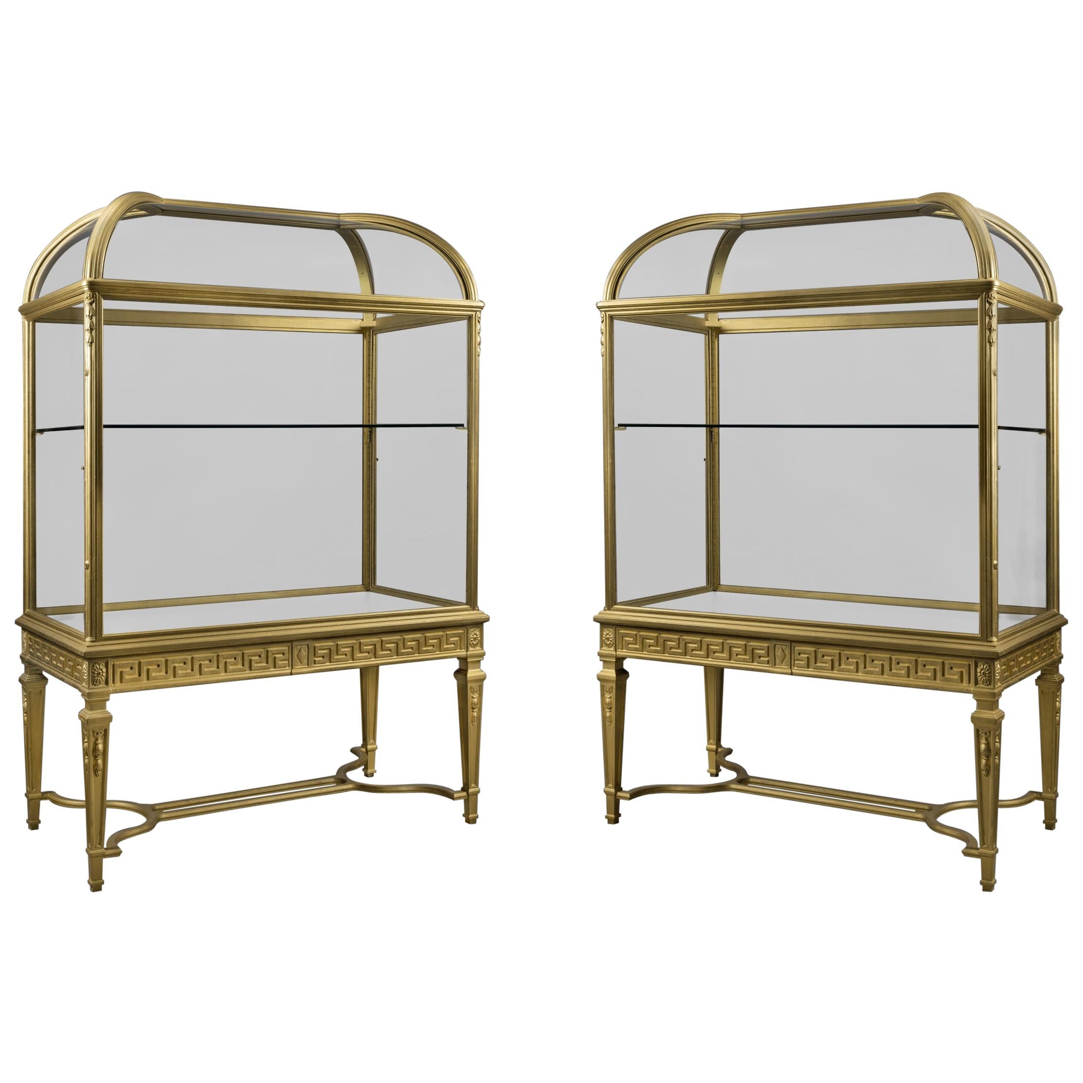 Pair of Giltwood Domed Top Display Cabinets, circa 1900 For Sale