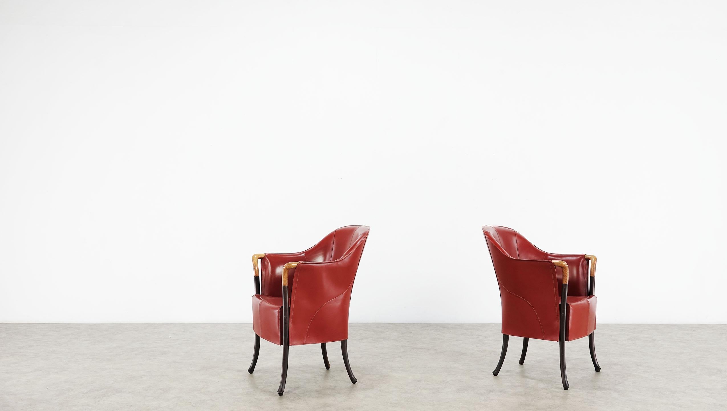 Mid-Century Modern Pair of Giorgetti Progetti Leather Armchairs by Ricerche Giorgetti