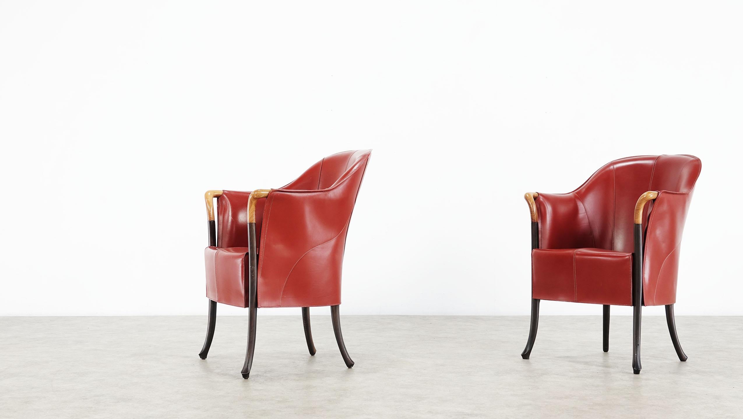 Late 20th Century Pair of Giorgetti Progetti Leather Armchairs by Ricerche Giorgetti