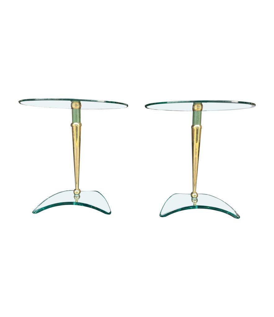 Pair of Glass and Brass Circular Side Tables in the Style of Fontana Arte 4