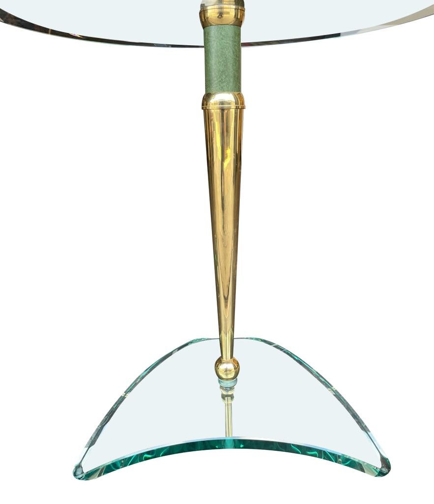 Pair of Glass and Brass Circular Side Tables in the Style of Fontana Arte 5
