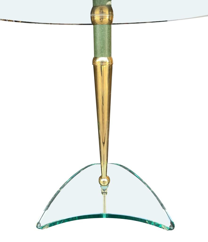 Mid-Century Modern Pair of Glass and Brass Circular Side Tables in the Style of Fontana Arte