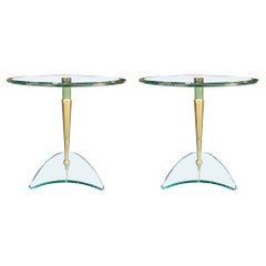 Pair of Glass and Brass Circular Side Tables in the Style of Fontana Arte
