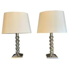 Pair of Glass Ball and Chrome Table Lamps by Jacques Adnet