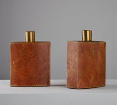 Art Deco Glass Perfume Bottles in Shagreen, Brass Caps, France, 1930s