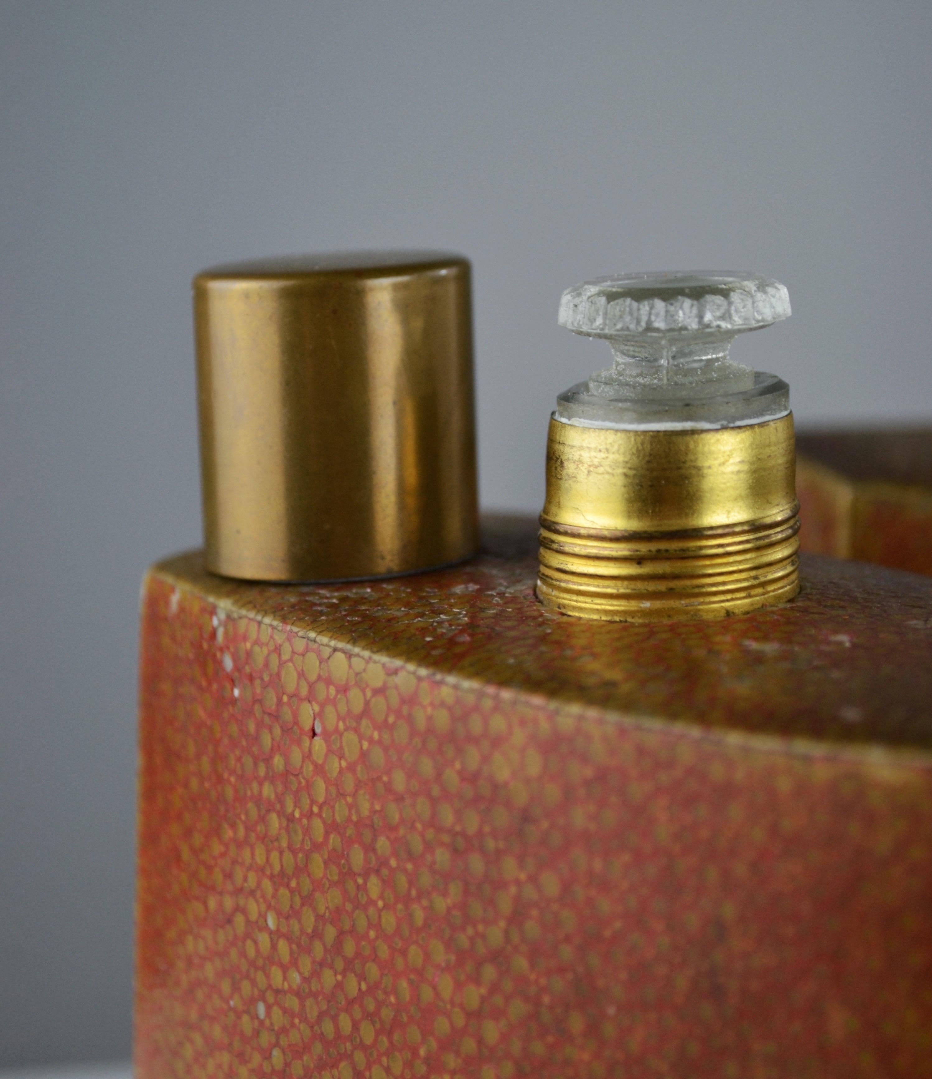 Brass A pair of Glass Perfume Bottles Covered in Shagreen – France - 1930s For Sale