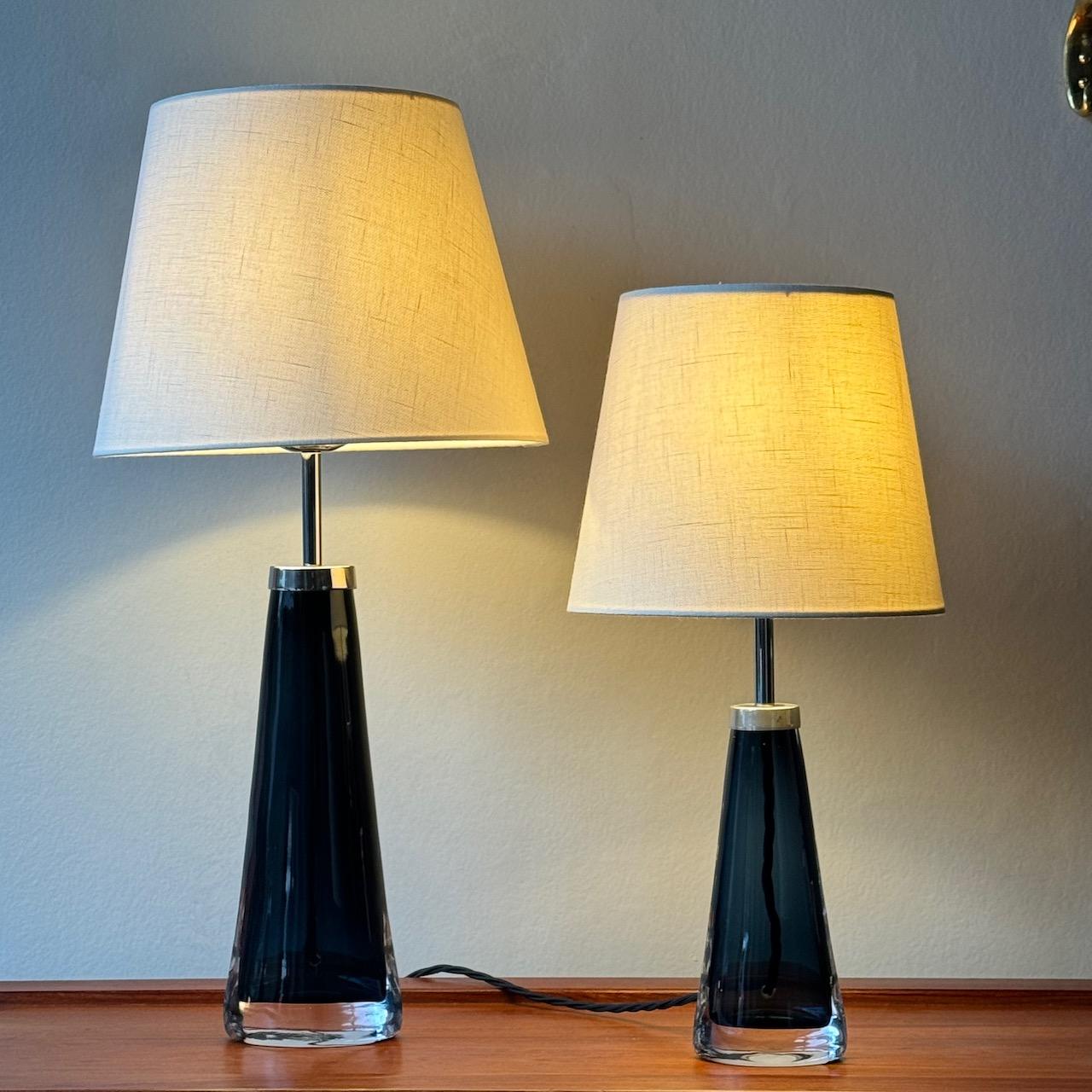 A Pair of Glass Table Lamps, Carl Fagerlund, Orrefors Sweden, 1960s For Sale 6