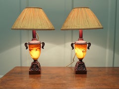 Mid-Century Modern Glass Table Lamps with Marble and Gold Finish