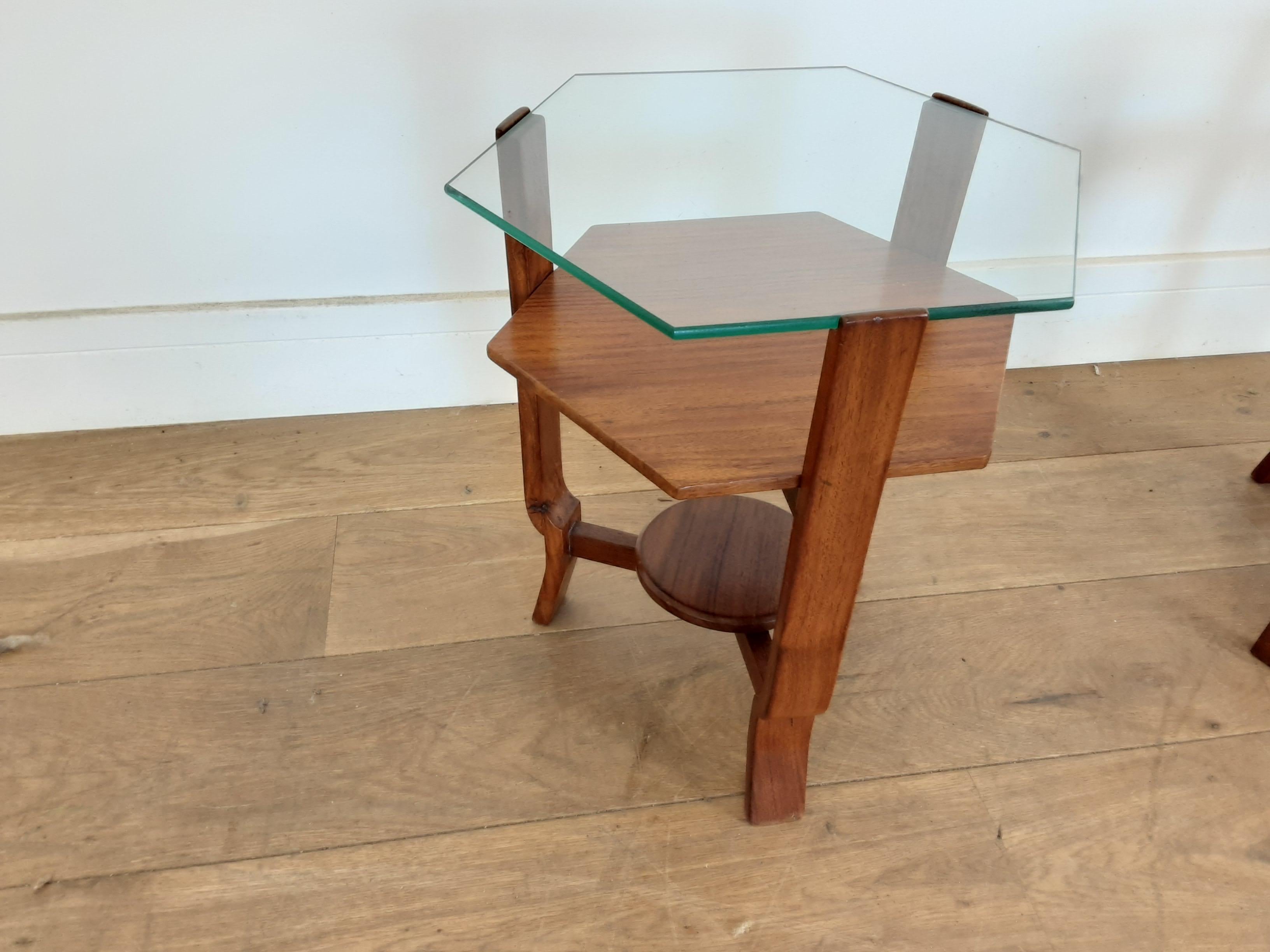 Art Deco Pair of Glass Toped Walnut Side Tables British, circa 1930 For Sale