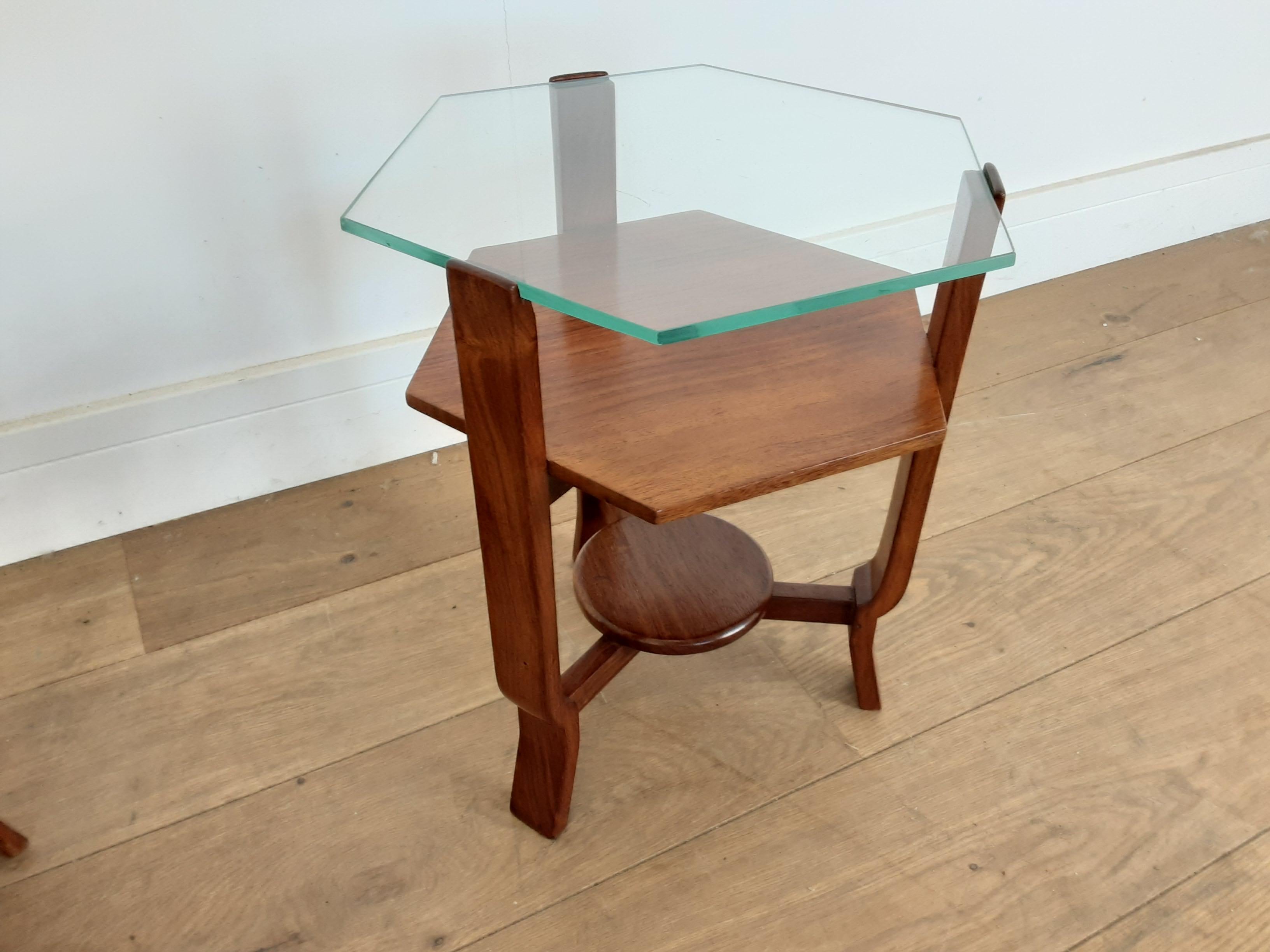 Pair of Glass Toped Walnut Side Tables British, circa 1930 In Good Condition For Sale In London, GB