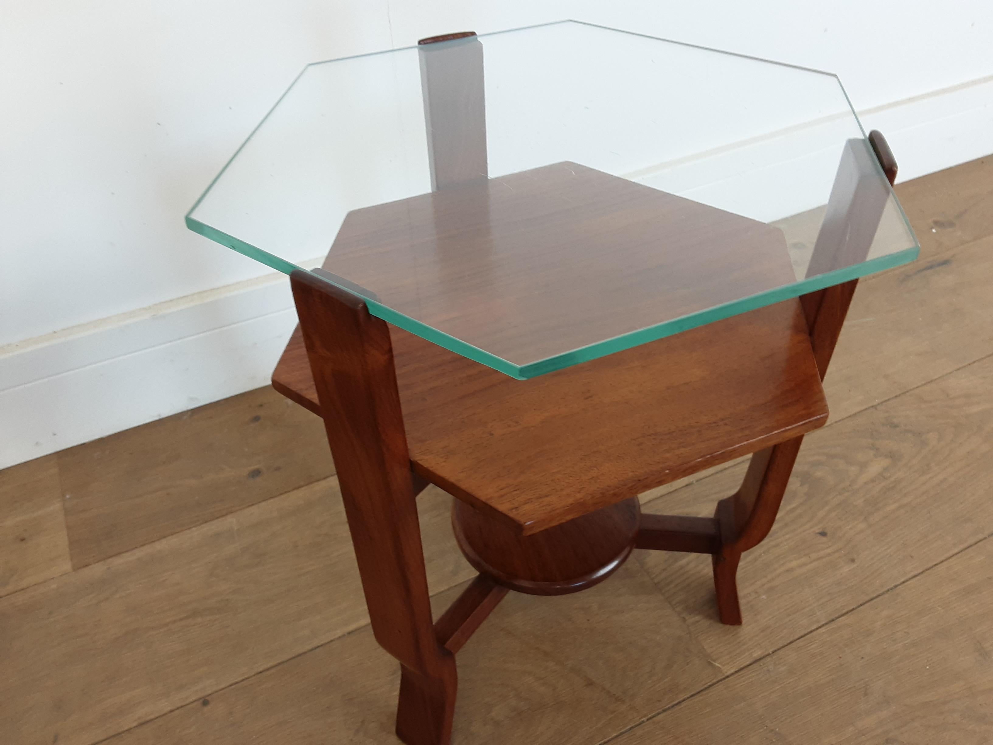 Pair of Glass Toped Walnut Side Tables British, circa 1930 For Sale 1