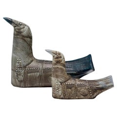 A Pair of Glazed Porcelain Bird Sculptures by Bertil Vallien