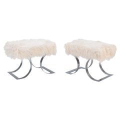 Pair of Goat Hair Upholstered Benches, Contemporary