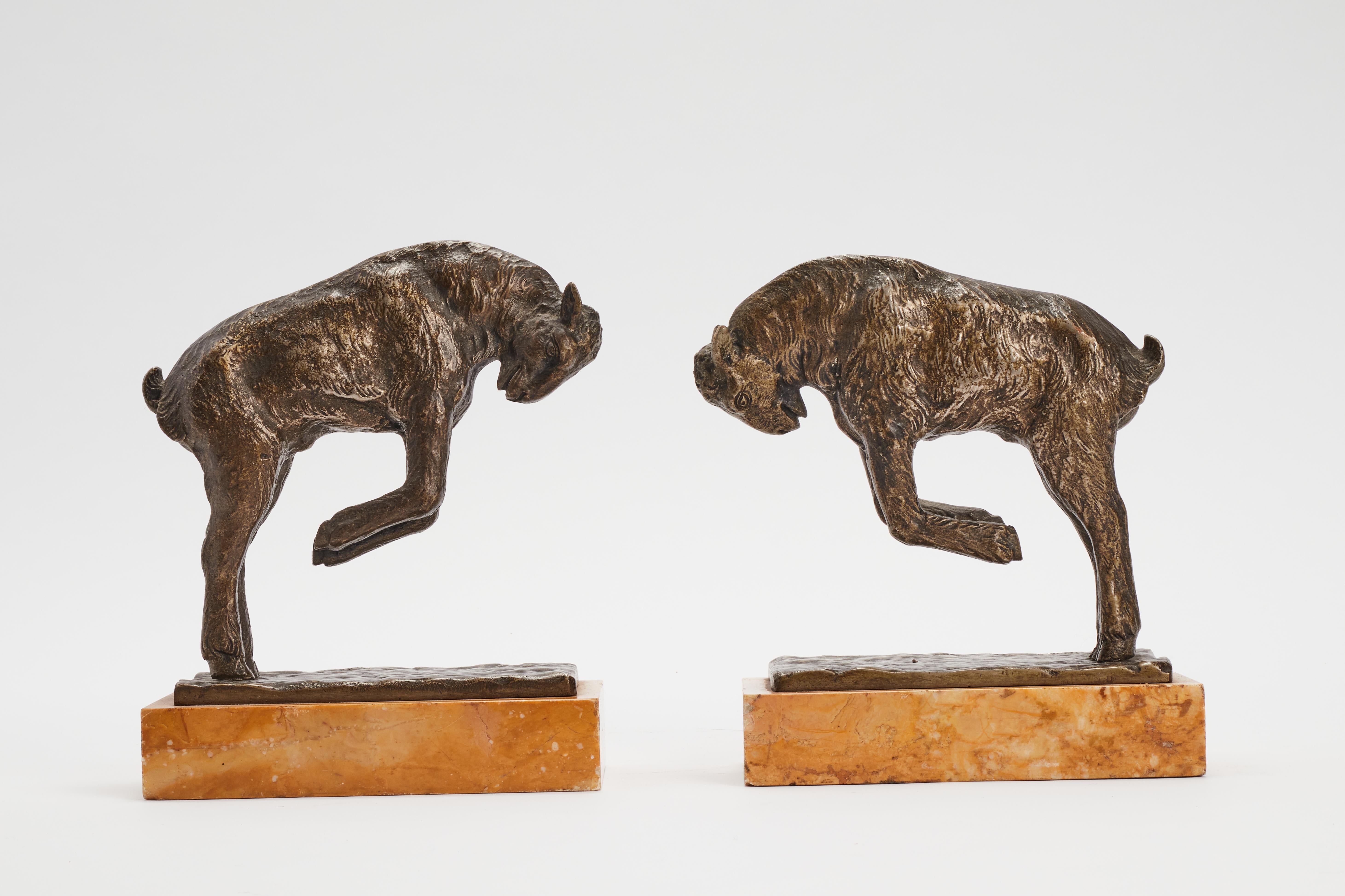 French A pair of goats bookends, signed Pierre Laurel, France 1900.  For Sale