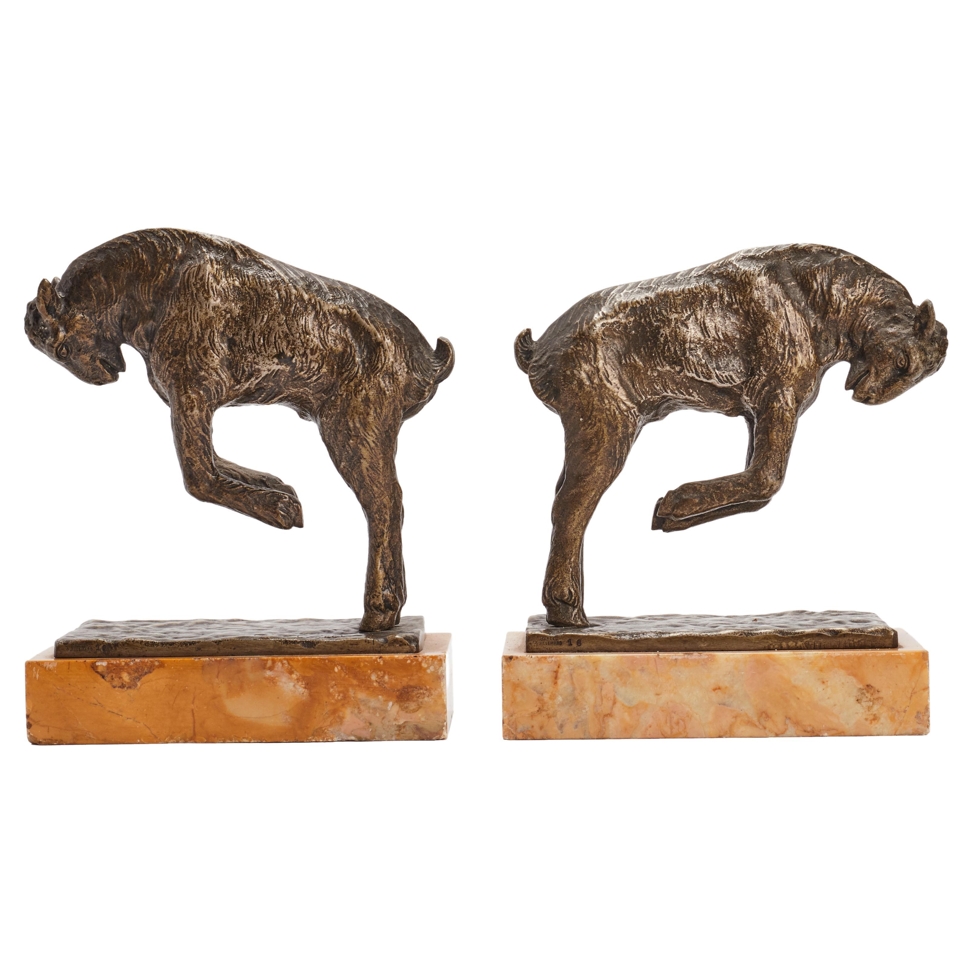 A pair of goats bookends, signed Pierre Laurel, France 1900.  For Sale