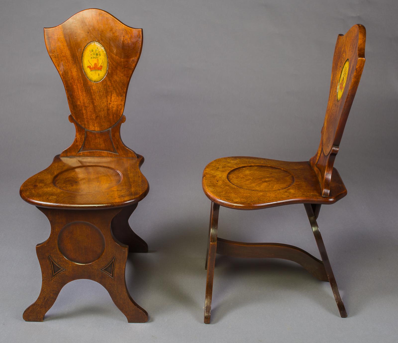 English Pair of Goerge III Mahogany Hall Chairs