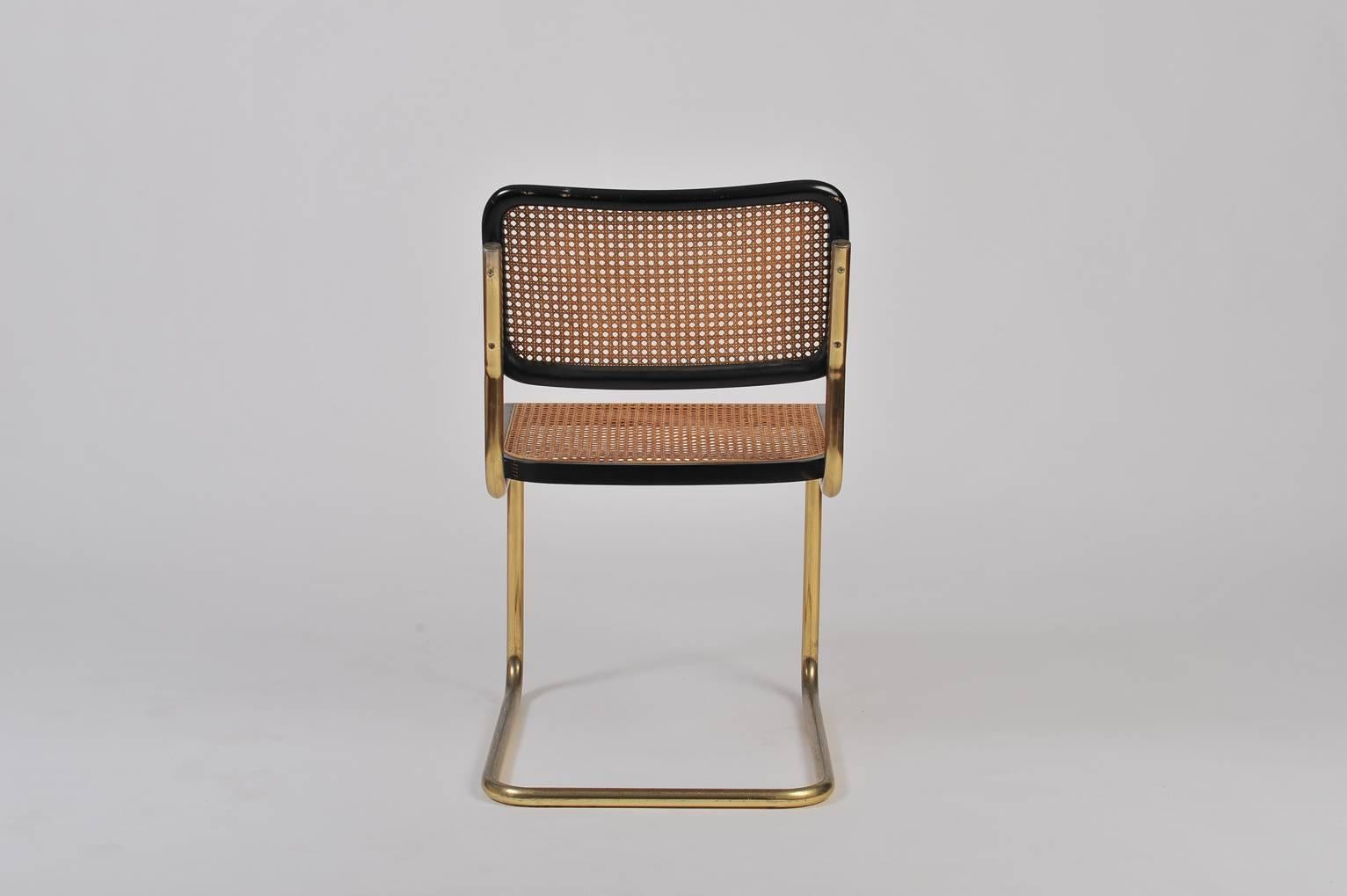 Bauhaus Pair of Gold and Cane Cesca Chairs by Marcel Breuer, 1928
