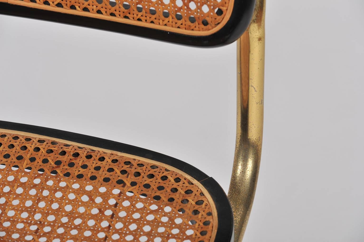 20th Century Pair of Gold and Cane Cesca Chairs by Marcel Breuer, 1928