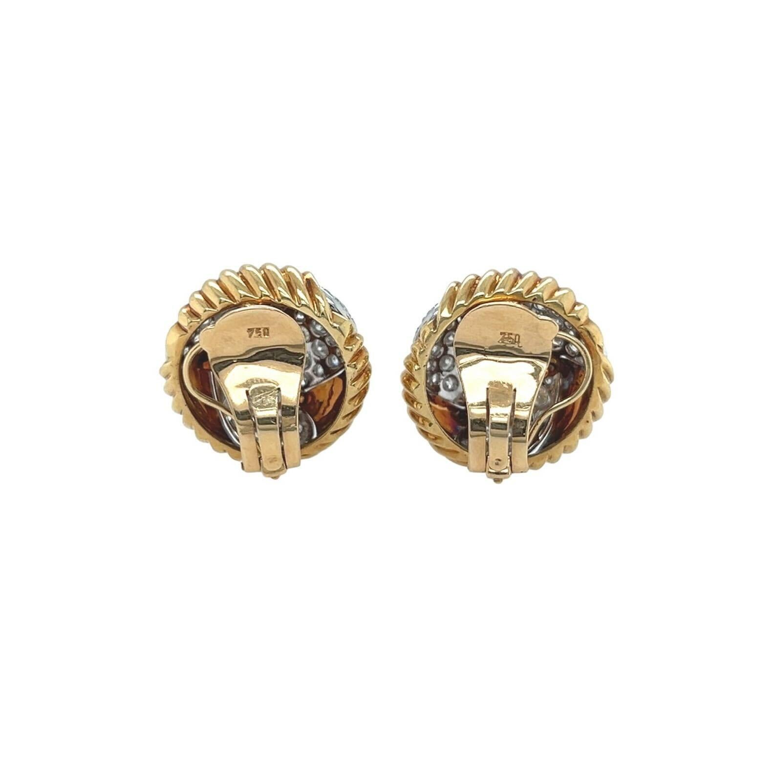 Round Cut A Pair of Gold and Diamond Earrings For Sale