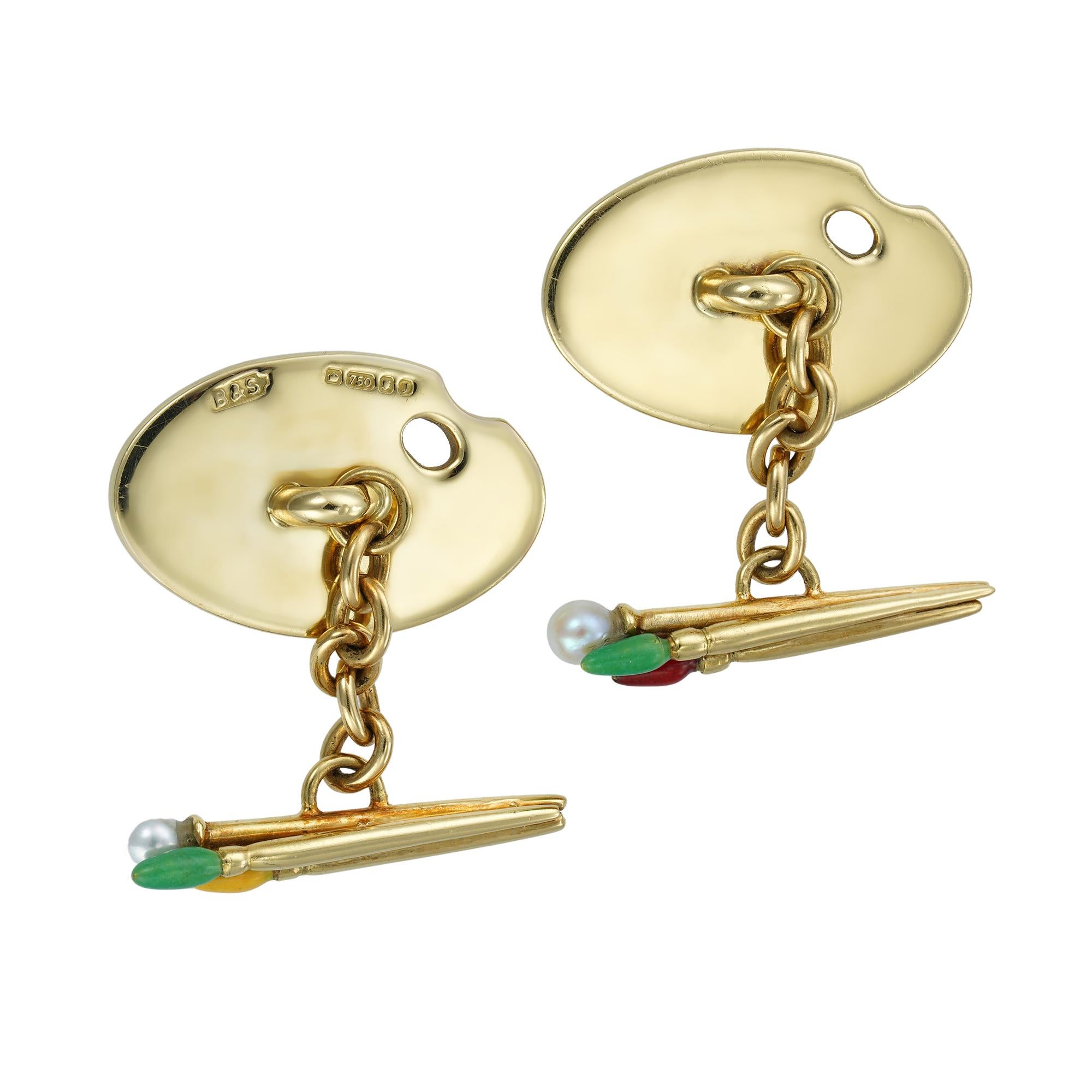 Modern Pair of Gold and Enamel Cufflinks For Sale