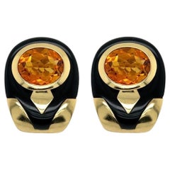 Pair of Gold, Citrine and Black Onyx Earrings