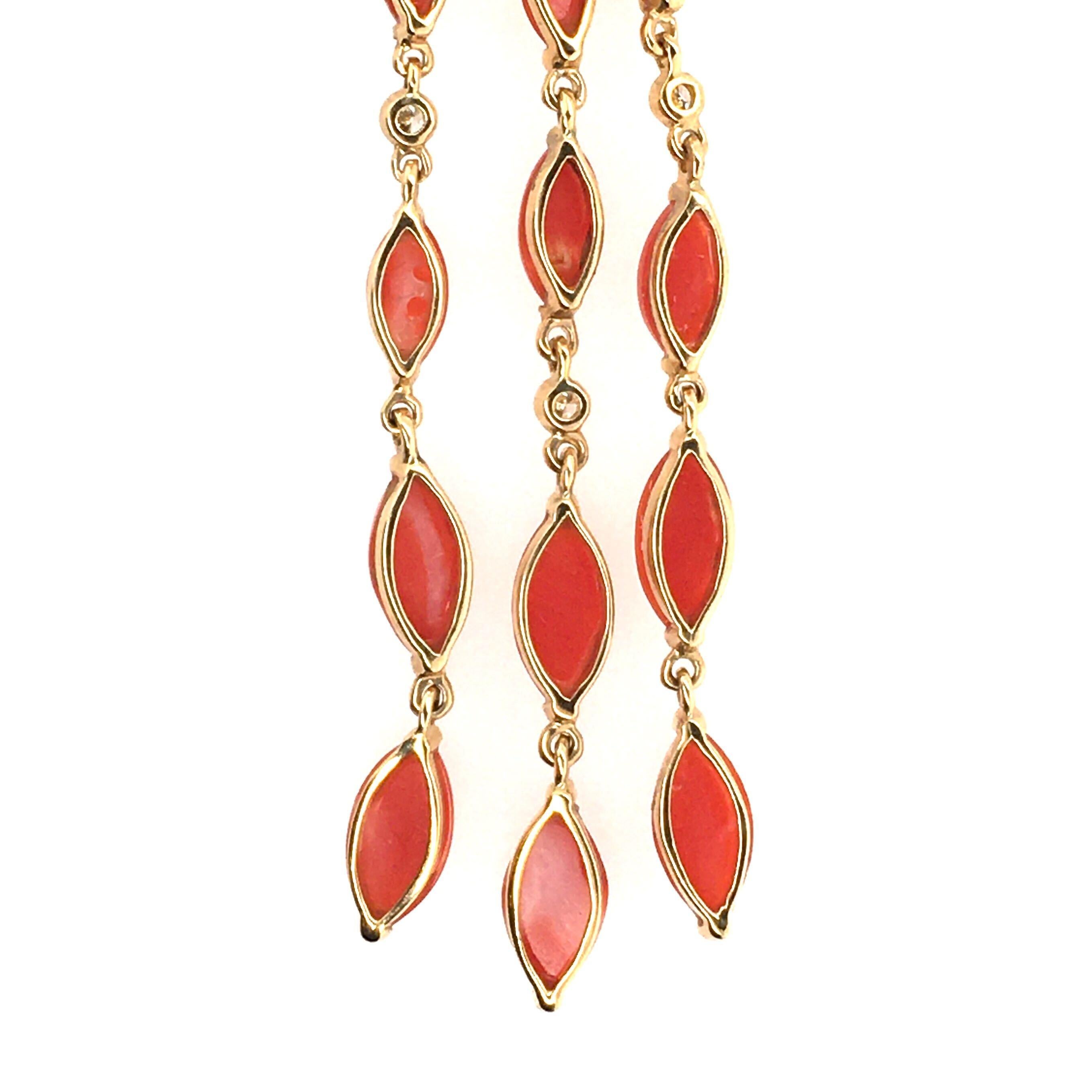 Pair of Gold, Coral, Black Onyx and Diamond Dangling Earrings In New Condition In New York, NY
