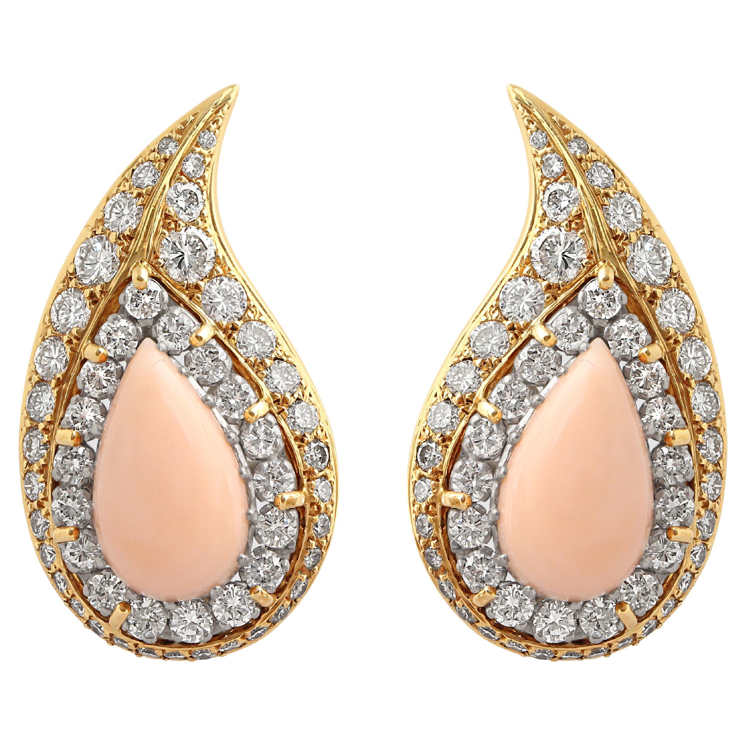 A Pair of Gold, Diamond & Coral Earrings