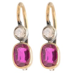 A pair of gold earrings with synthetic rubies and diamonds, Hungary, circa 1920s