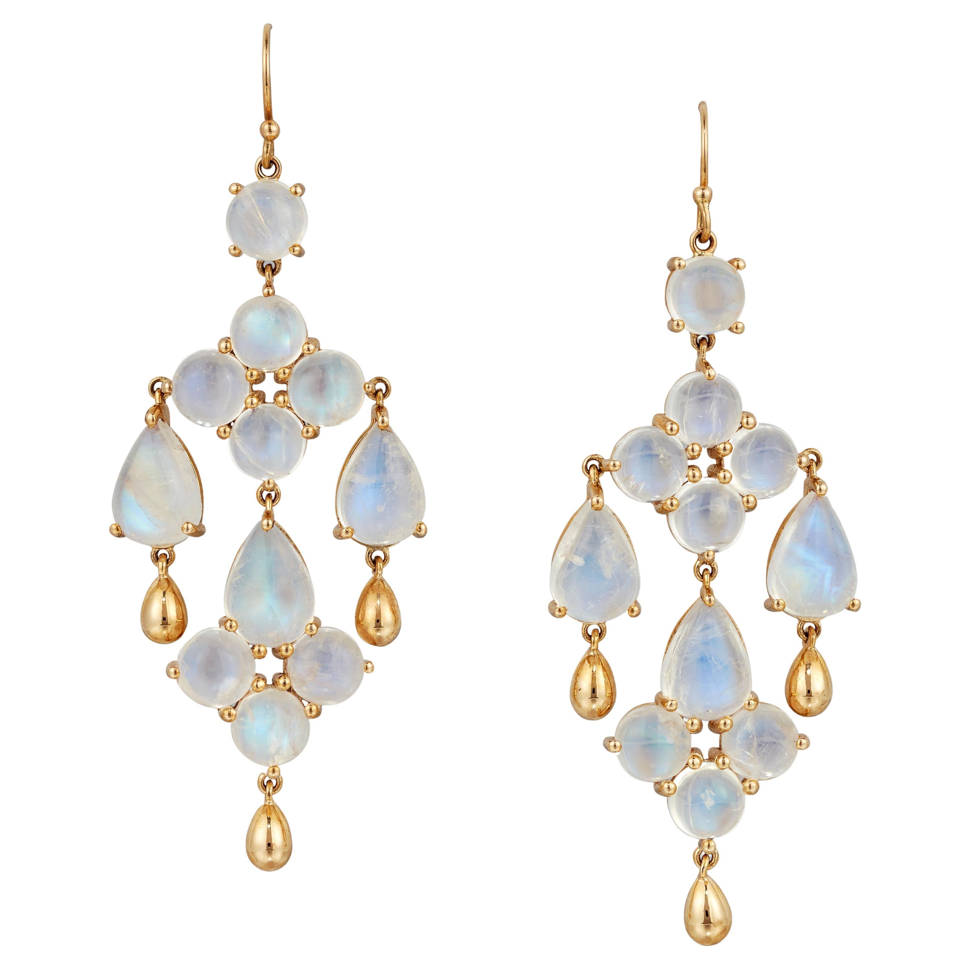 A Pair of Gold moonstone Drop Chandelier earrings  For Sale