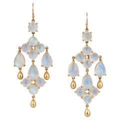 A Pair of Gold moonstone Drop Chandelier earrings 