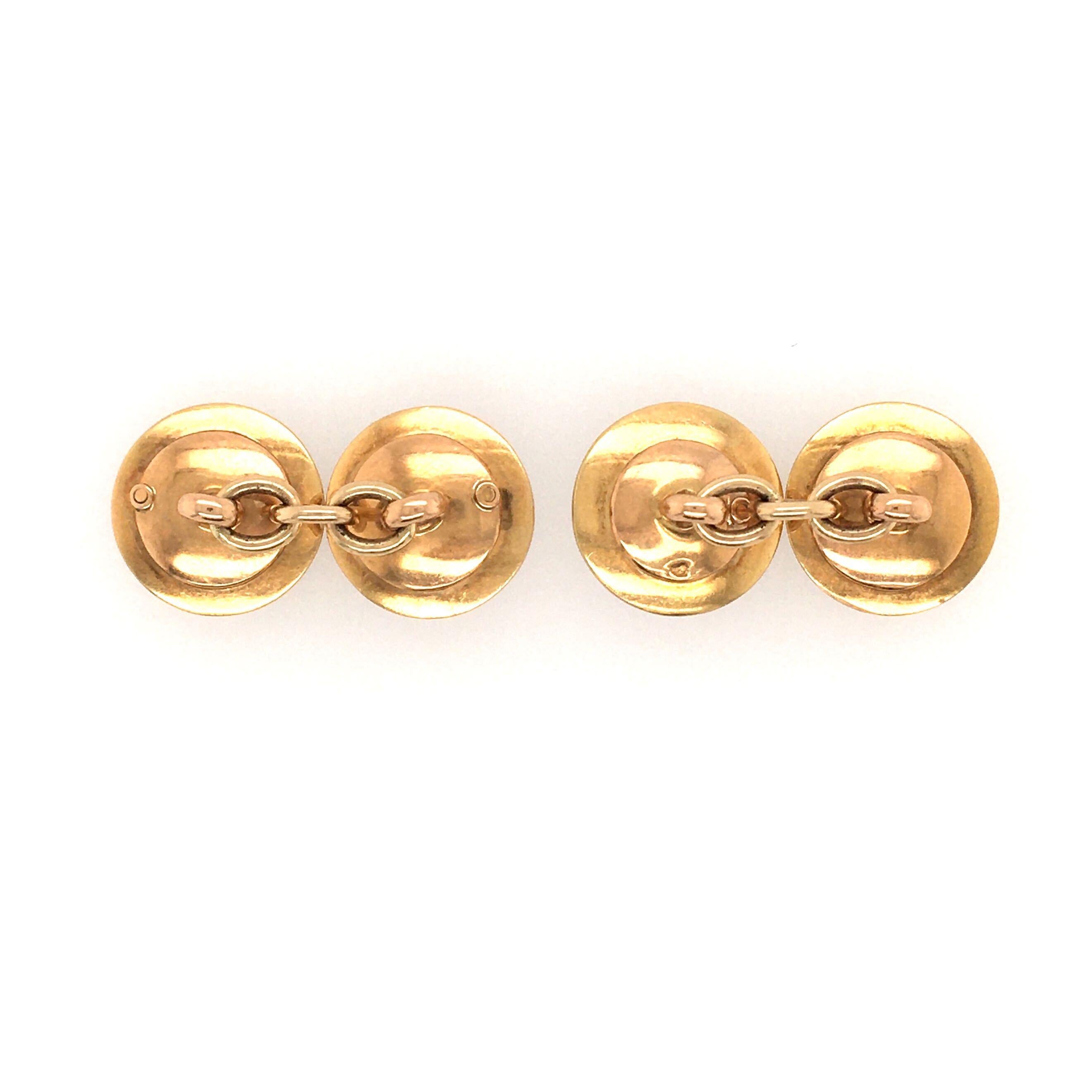 Pair of Gold, Mother of Pearl, Diamond and Enamel Cufflinks In Good Condition In New York, NY