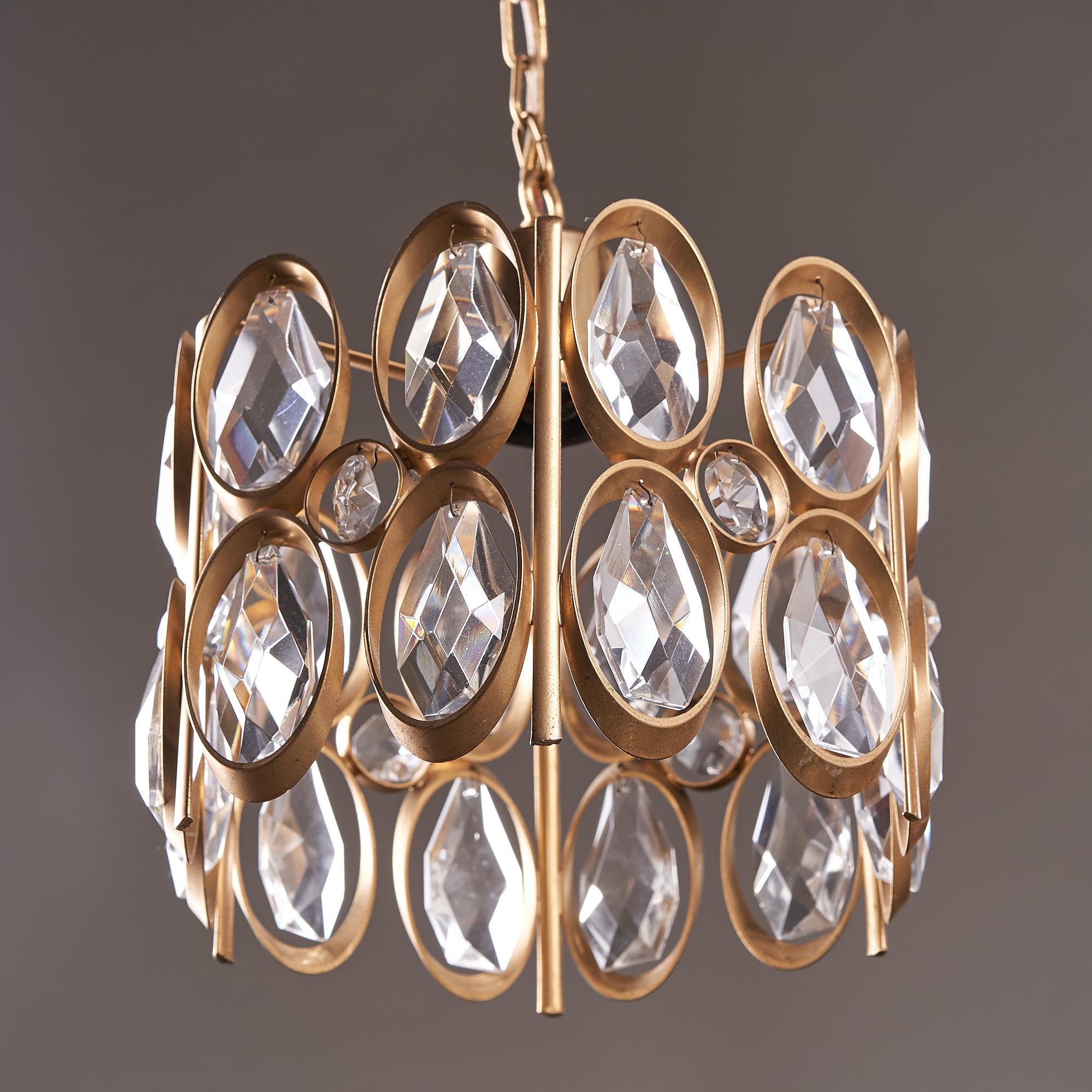 Pair of Gold-Plated Brass Framed Glass Chandeliers In Good Condition In London, GB