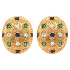 Pair of Gold, Sapphire, Emerald and Diamond Earrings