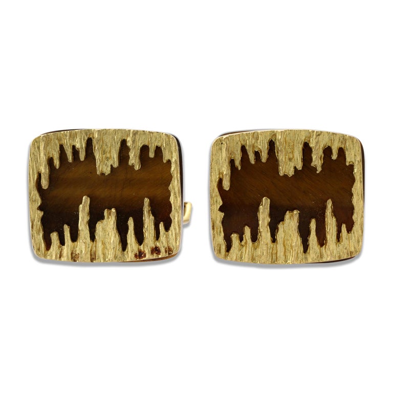 Pair of Gold & Tiger’s Eye Cufflinks by Grima In Good Condition For Sale In London, GB