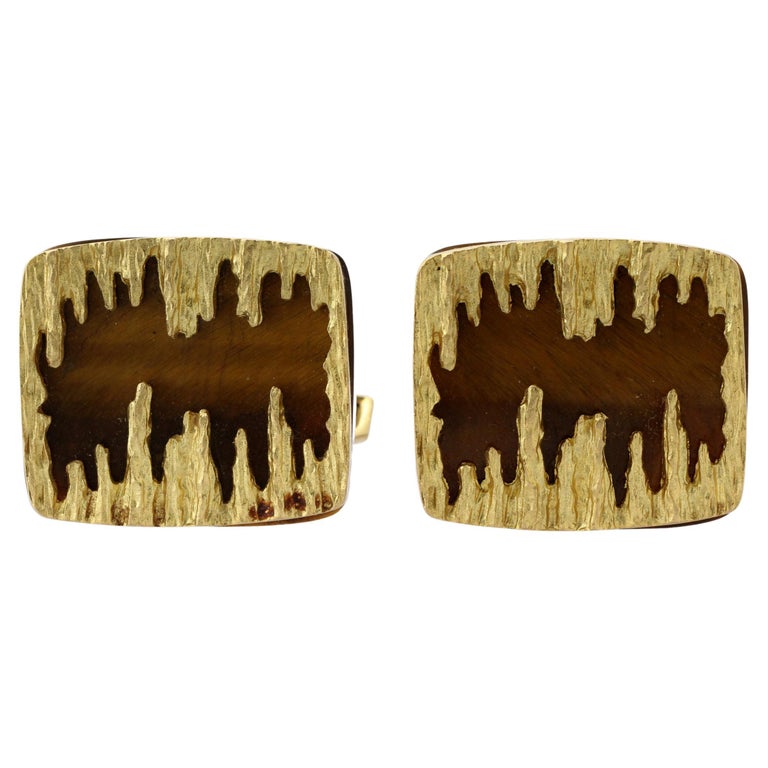 Pair of Gold & Tiger’s Eye Cufflinks by Grima For Sale