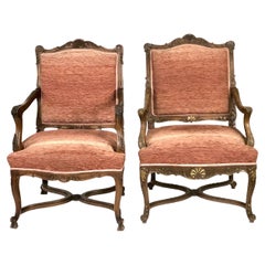 Antique 19th Century Pair of Walnut Regency Chairs Called “Fauteuils à La Reine”