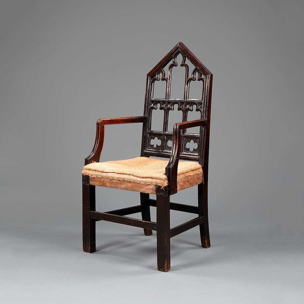 Irish Pair of Gothic Hall Chairs For Sale