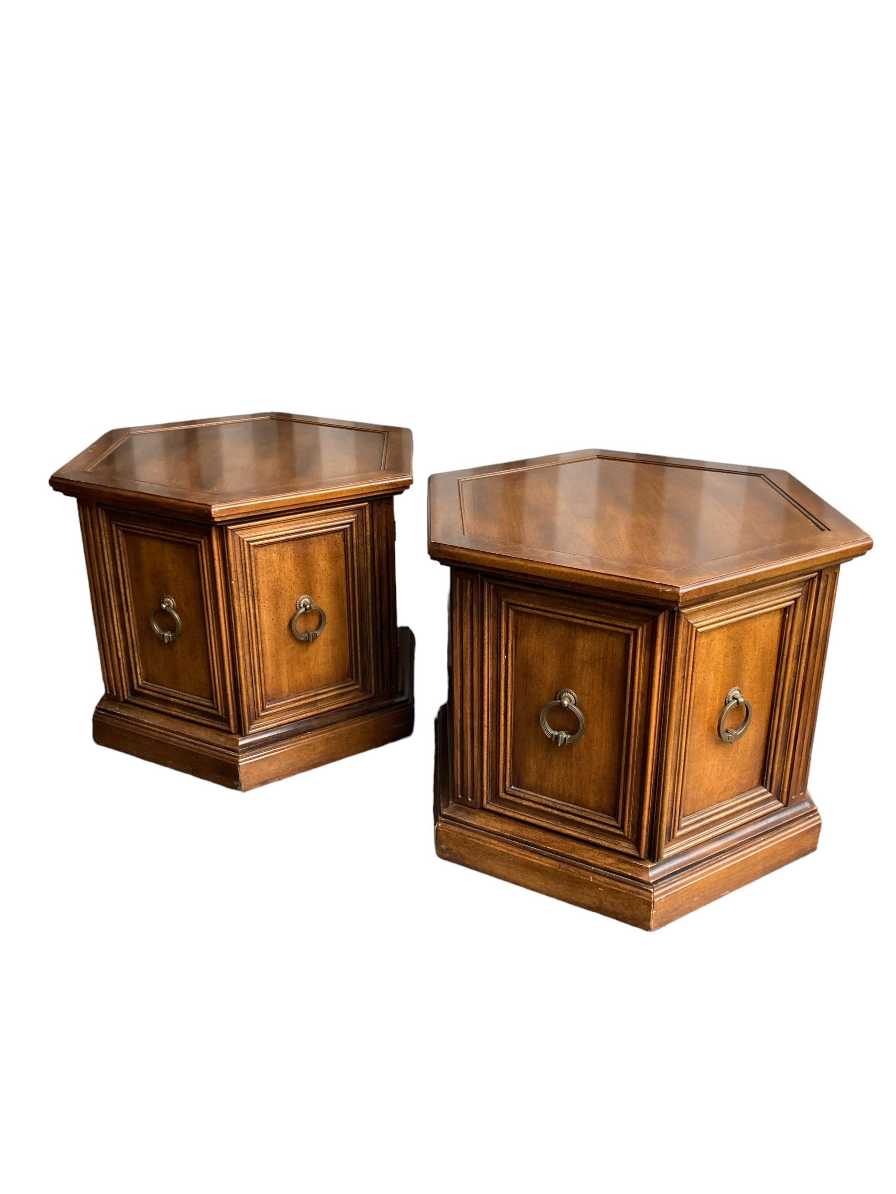 A Pair of Gothic Style Oak Hexagonal Side Tables In Good Condition For Sale In Bishop's Stortford, GB