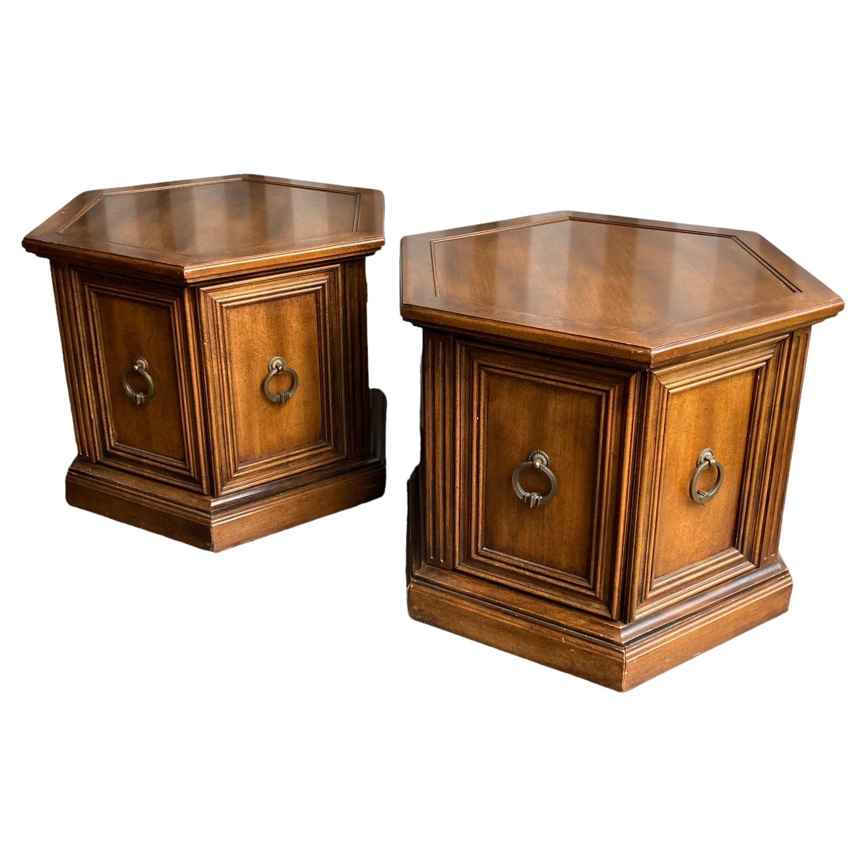 A Pair of Gothic Style Oak Hexagonal Side Tables For Sale